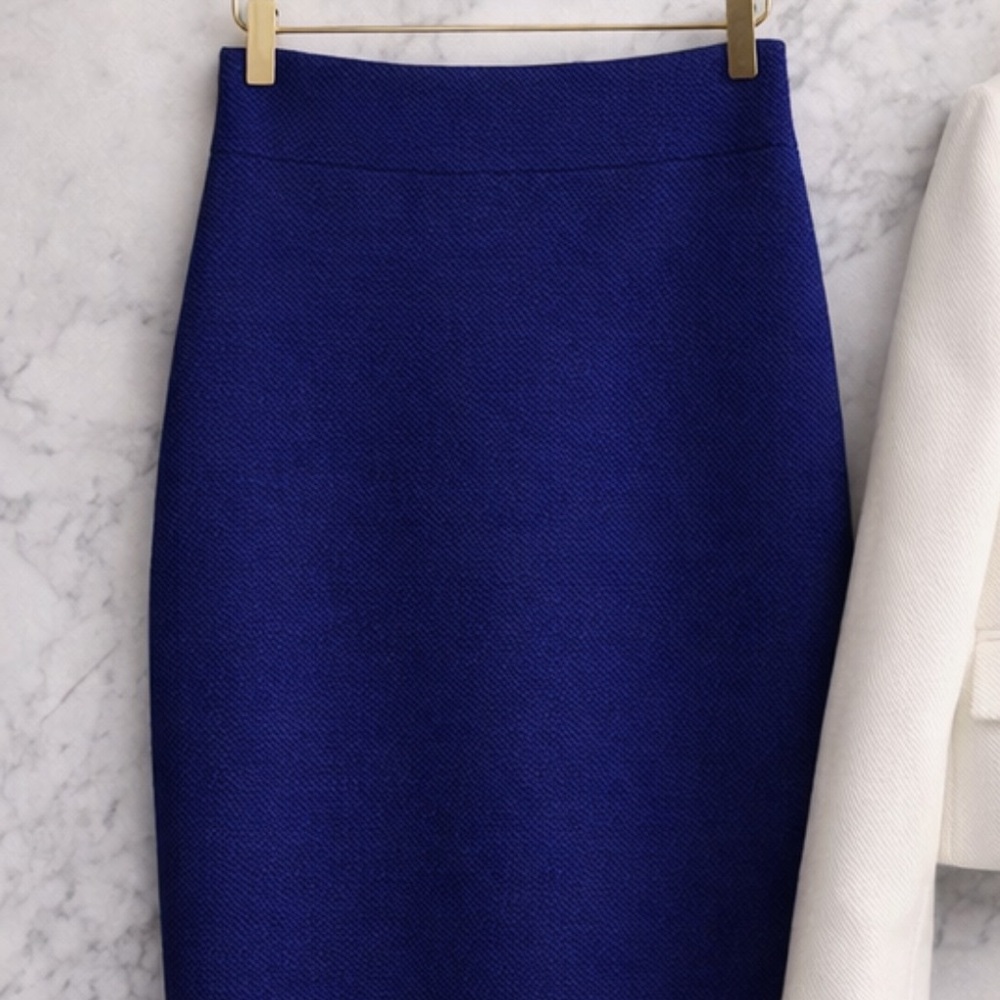 WOW COUTURE Royal Blue Bodycon Midi Skirt — Sculpting Knit Pencil Skirt —